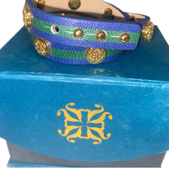 Rustic Cuff Blue and Green Bracelet with Gold Accents - Picture 2 of 4